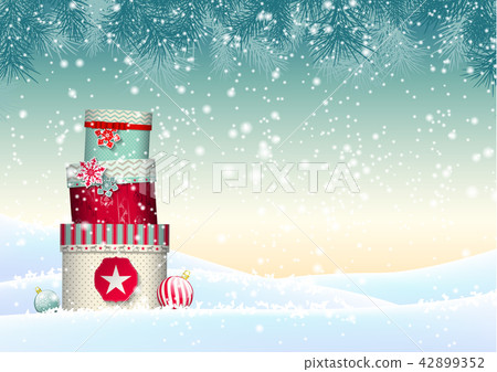 Christmas background with stack of giftboxes 42899352