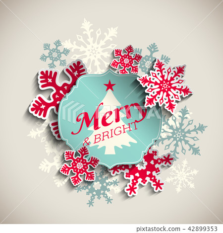 Text merry and bright with abstract snowflakes 42899353