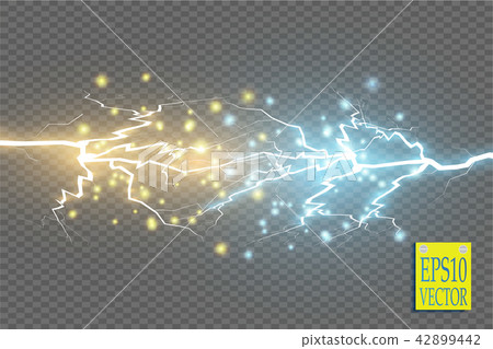 Collision of two forces with gold and blue light.  42899442