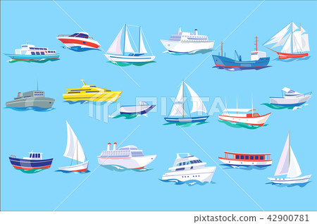 Sea ship, boat and yacht set, ocean or marine transport concept vector Illustration in flat style, 42900781