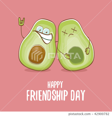 Happy friendship day cartoon comic greeting card with two green avocado friends. Friendship day 42900782