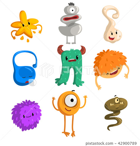Flat vector set of funny little monsters. Cartoon fantastic creatures for children book, mobile game 42900789