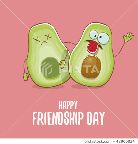 Happy friendship day cartoon comic greeting card with two green avocado friends. Friendship day Happy friendship day cartoon comic greeting card with two green avocado friends. Friendship day 42900824