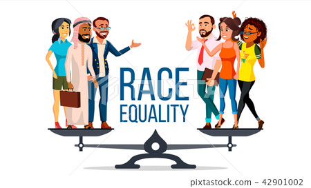 Race Equality Vector. Standing On Scales. Equal Opportunity, Rights. Diversity Tolerance Concept Race Equality Vector. Standing On Scales. Equal Opportunity, Rights. Diversity Tolerance Concept 42901002