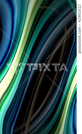 Fluid colors abstract background, twisted liquid design on black, colorful marble or plastic wave Fluid colors abstract background, twisted liquid design on black, colorful marble or plastic wave 42901012
