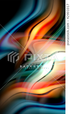 Fluid colors abstract background, twisted liquid design on black, colorful marble or plastic wave 42901017