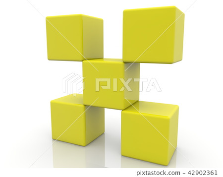 Construction of yellow toy blocks on white 42902361