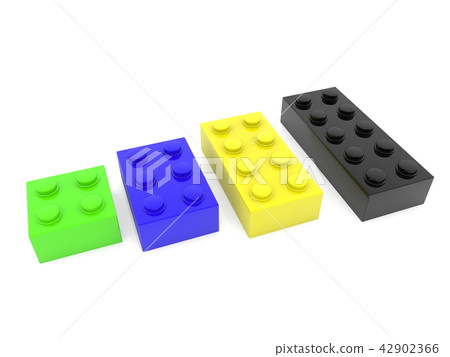 Four toy bricks in different sizes and colors 42902366