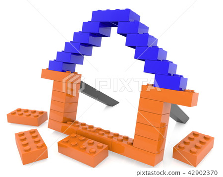 Unfinished toy bricks house on white Unfinished toy bricks house on white 42902370