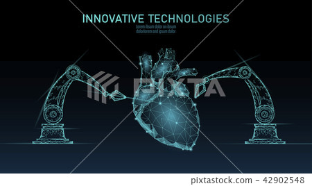 Robotic heart surgery low poly. Polygonal cardiology surgery procedure. Robot arm manipulator Robotic heart surgery low poly. Polygonal cardiology surgery procedure. Robot arm manipulator 42902548