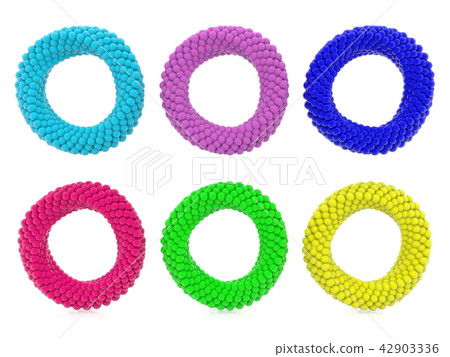 Six abstract rings in various colors on white 42903336