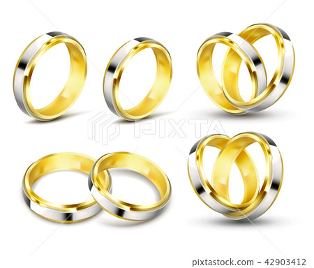 Set of realistic illustrations of gold wedding rings with shadow 42903412