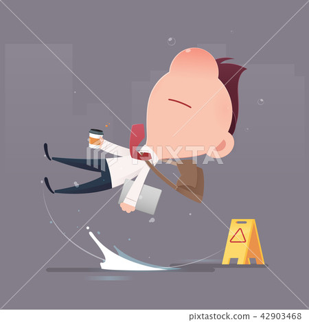 Businessman character slipped on a water puddle. 42903468