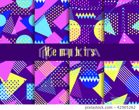 Memphis seamless pattern set. Geometric elements Memphis seamless pattern set. Geometric elements 42905262