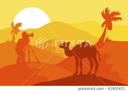 Sand Desert With Camel and Photographer 42905455