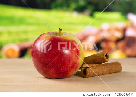 Fresh red apple james grieve with country nature 42905647