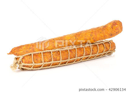 Dry smoked ham sausage isolated on white Dry smoked ham sausage isolated on white 42906134