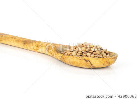 Raw green lentil seeds isolated on white 42906368