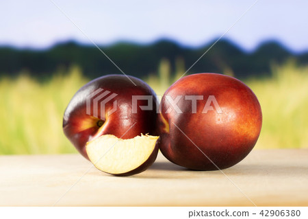 Ripe deep red nectarine 42906380