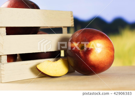 Ripe deep red nectarine 42906383