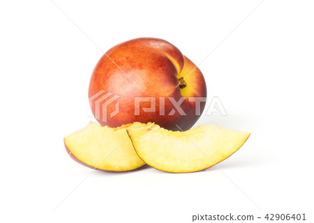 Ripe deep red nectarine isolated on white Ripe deep red nectarine isolated on white 42906401