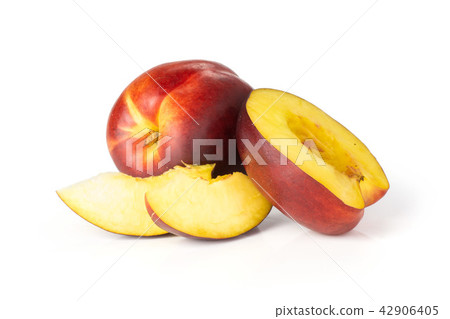 Ripe deep red nectarine isolated on white 42906405