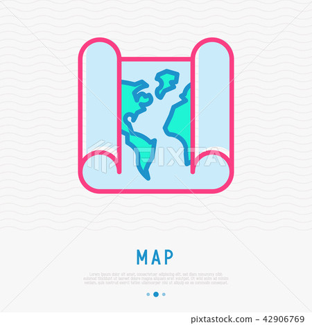 Paper World Map Thin Line Icon Stock Illustration