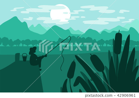 Fisherman with fishing rod 42906961