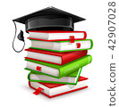 Big pile of books and graduation cap 42907028