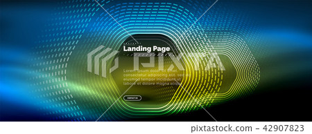 Neon glowing techno hexagon shape lines, hi-tech futuristic abstract background, landing page Neon glowing techno hexagon shape lines, hi-tech futuristic abstract background, landing page 42907823