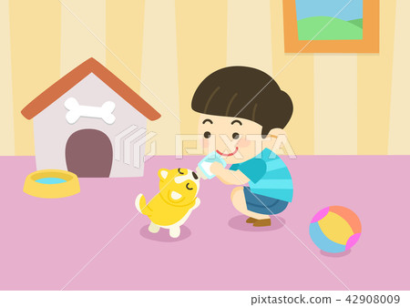 Vector - child and pet, have become a first good friend each other. 003 42908009