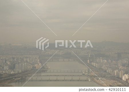 Landscape of City in the fine dust. fine dusts covering up the air. 018 42910111