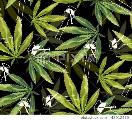 Marijuana leaves and Hookah seamless pattern. 42912489