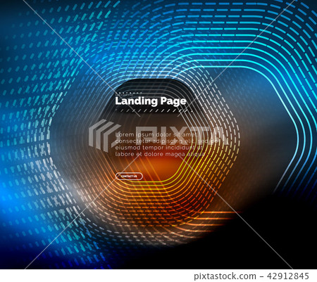 Neon glowing techno hexagon shape lines, hi-tech futuristic abstract background, landing page 42912845