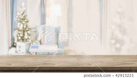 Empty wood table with warm living room decor xmas Empty wood table with warm living room decor xmas 42913221
