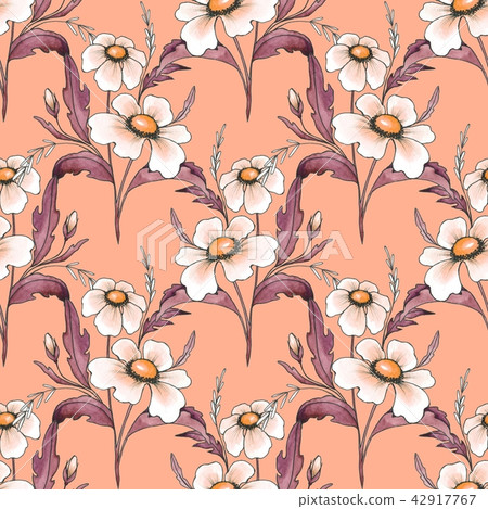 Floral seamless pattern with white flowers 2 - Stock Illustration ...