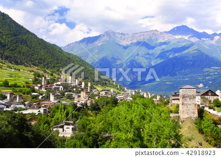 Ancient stone Svanetian towers, Mestia, Georgia 42918923