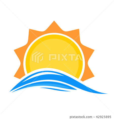 Cartoon Sun Over Sea Waves Stock Illustration