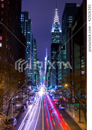 Night Traffic on 42nd Street of New York City 42926391