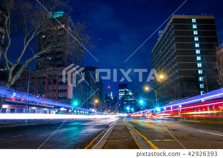 Night Street and Tracks from Car Headlights Night Street and Tracks from Car Headlights 42926393