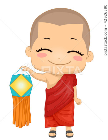 Kid Boy Monk Vesak Lantern Illustration 42926590