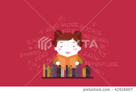 Kid Girl Read Book Library Illustration Kid Girl Read Book Library Illustration 42926607