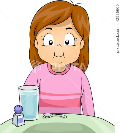 Kid Girl Salt Gargle Illustration Kid Girl Salt Gargle Illustration 42926609