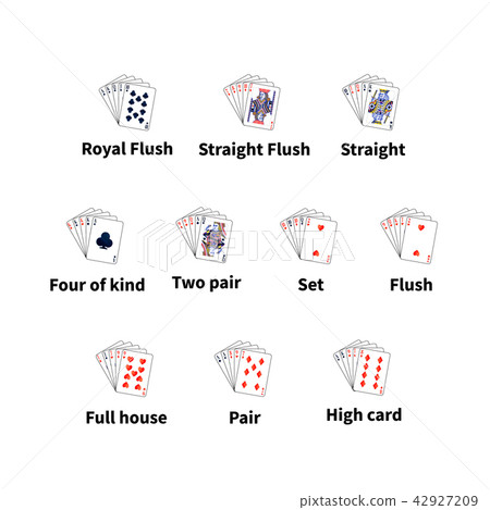 Big set of poker cards combination on white 42927209