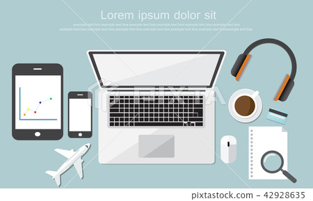 Work desktop top view, office desk table Work desktop top view, office desk table 42928635