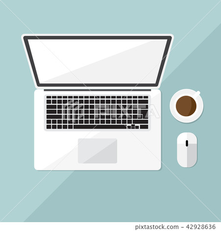 flat vector of laptop on the table flat vector of laptop on the table 42928636