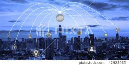 Cloud network over cityscape. 42928985