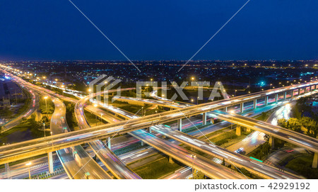 Aerial view network intersection of highway road Aerial view network intersection of highway road 42929192