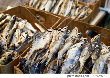 Dried fish in boxes on market Dried fish in boxes on market 42929262