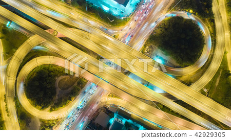 Aerial view network intersection of highway road. Aerial view network intersection of highway road. 42929305